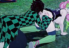 Tanjiro y Mitsuri en Acción Salvaje de Hentai con Mamada en Kimetsu no Yaiba