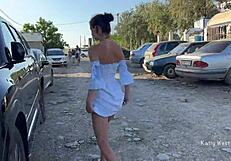 Two Girls Flash Pussies in Public Without Panties