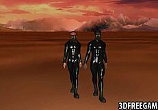 Punapää sarjakuvatyttö kiusoittelee syvällä kyrvä imemisellä