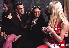 Wow, blonde Santa shocks at church with nun and priest in wild action!