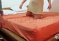 Chubby grote tieten Pinay dienstmeid gebruikt en gevuld met sperma door perverse baas terwijl vrouw weg is.