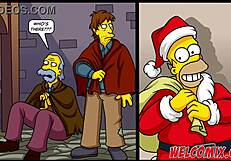 Regalo di Natale diventa selvaggio con la moglie in un hentai dei Simpsons