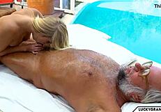 Blonde Teen Babe Gives Hot Massage To Grandpa, Teasing His Old Body With Cute Small Tits. Things Get Steamy Fast!