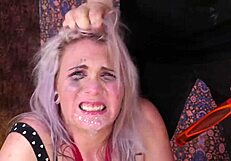 Bondage Teen Gags Hard on Cum-Soaked Rough Blowjob