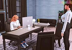 เจ้านายฟุตานาริทดสอบลำคอเลขาด้วยควยใหญ่ใน Sims 4 เฮ็นไท