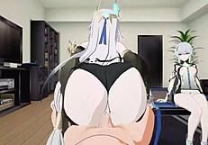 哇，卡通牛仔女騎乘瘋狂噴水！