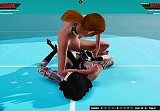 Ginny walczy z Draką w nagim 3D wrestlingu z ostrym facesittingiem