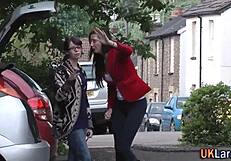 Stockings-clad Brit teases while sucking off a thick rod in steamy group