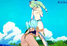 Saint-Germain和Cagliostro沉浸在狂野女同游戏和扶她性爱 - Symphogear hentai