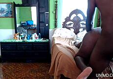 This POV video shows you a black girl white guy getting her asshole close up