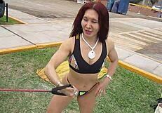 A sensual flossing workout on the beach from goddess of fitness