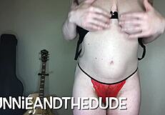 Watching her Natural tits bounce as she goes solo on webcam