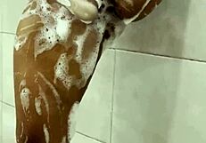 Jasmine takes a shower and enjoy a real hot scene with the two men