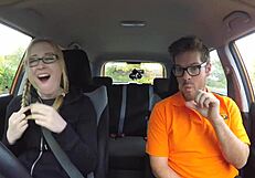 British teen gets intense car sex with European instructor