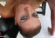 This group sex video shows Abbie’s blowjob skills in full flight