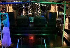 Striptease and cumshot at night club nightcap