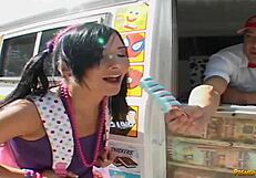 Amateur babe Ashli gets fucked and gives a blowjob in a van