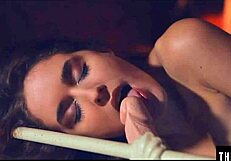 Busty brunette mom watches porn … fingers herself