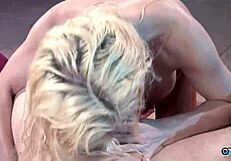 The big cocked blonde gets a little ass eat and fucked in group sex
