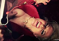 In a hardcore group sex session four naughty blondes get down and dirty