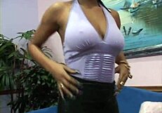 Ebony teen gives first 1 of her life giving a blowjob to a white man in HD
