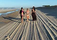 Naked beach walk excites guys with big asses