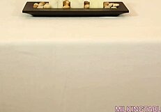 Alexis in fishnets milks cock with lactating tits for cumshot.