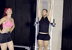 what's this athletic babe up to with her training partner in the gym?