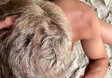 Straight guy on beach touches cock, I help him with anal bareback