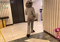 Look at these pierced nipples flashing in the elevator, says the ebony solo girl