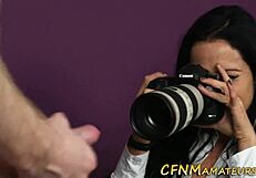 Clothed amateur gives blowjob to monster cock in heels