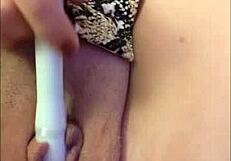 Redhead wife makes herself dirty and wanks herself on a chair, then takes off her clothes and strokes her pussy
