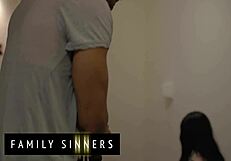 Erotic call session comes to an end and step brother’s cock in Sis’s mouth