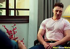 muscular gay neighbors meet up for casual chat