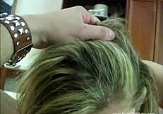 blonde whore performs intense blowjob leading to facial