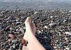 Sea-salted feet and toes of dominatrix nika licked at the beach