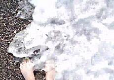 Sea-salted feet and toes of dominatrix nika licked at the beach