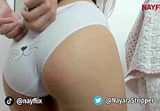 Blonde guides jerk off to cum on her ass