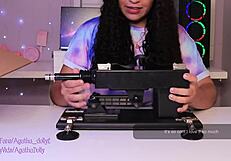 agatha dolly unboxes her new sex machine and tests its speed on all fours with dirty talk and squirting