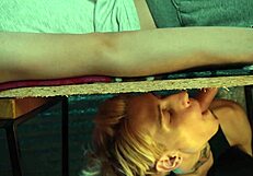 hard cock receives attention during massage session