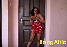 Black teen shaking her big chest and having big boobs