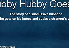 Submissive husband sucks monster cock