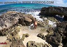 Tourist films girl masturbating near sea in public