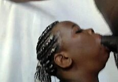 Ebony deepthroat sucking and swallowing black cock