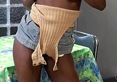 Ebony Chick Strips and Fucks Waitress