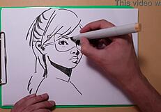 A portrait created with Copic markers in this fake glamour porn video