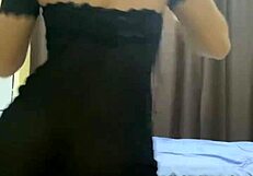 Blonde woman dancing funk in a see-through dress