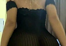 Blonde woman dancing funk in a see-through dress