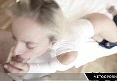 blonde teen licks stranger's big cock