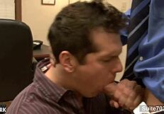 Tattooed Gay Man Gets Ass Licked and Fucked in Office